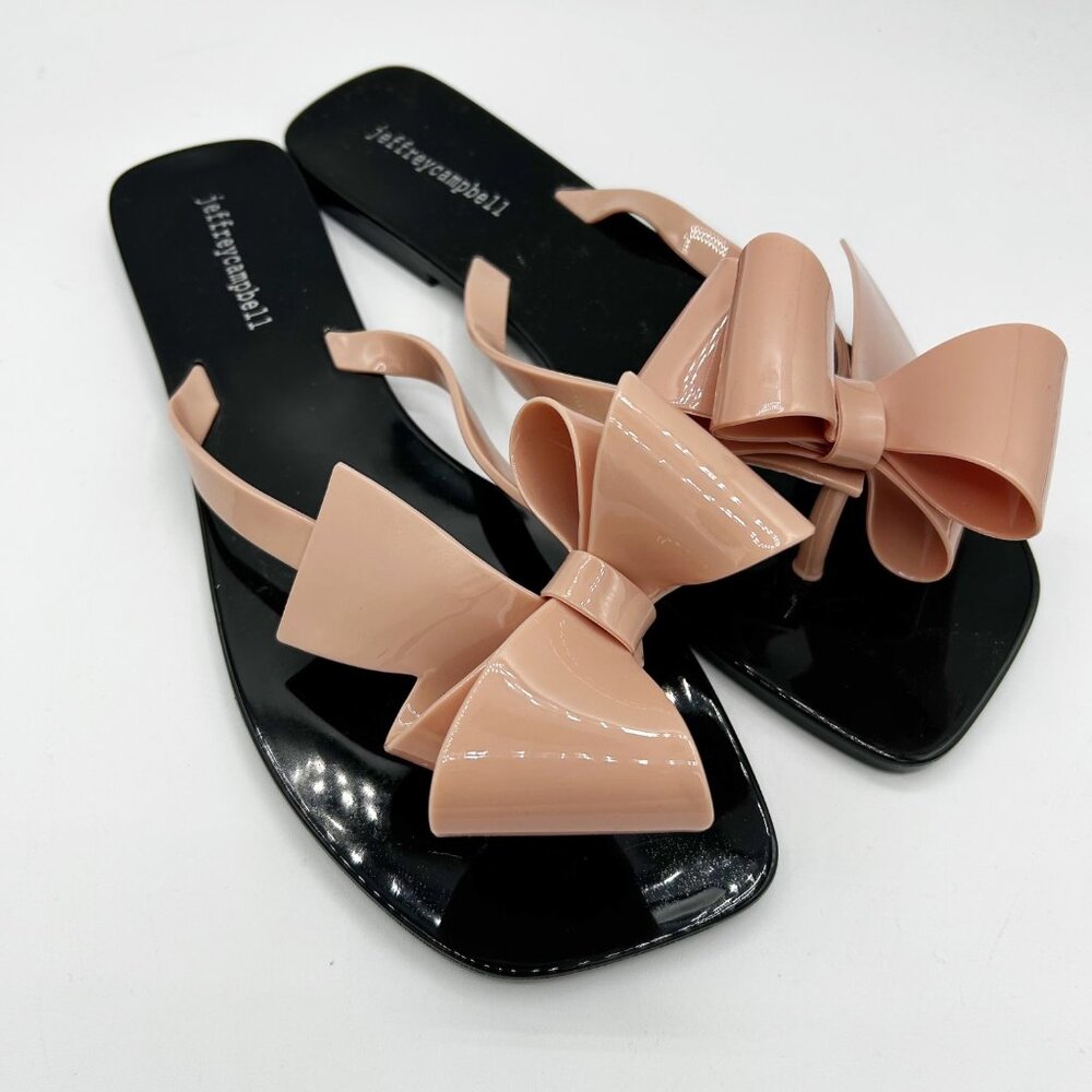 Jeffrey Campbell Black Patent Sandals with Nude Pink Bow